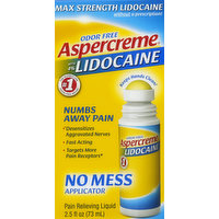 Aspercreme Pain Relieving Liquid, Max Strength, with 4% Lidocaine, Odor Free, 2.5 Ounce