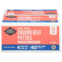 First Street Patties, Ground Beef, 100% Pure, 80/20, 160 Ounce