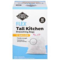 First Street Tall Kitchen Bags, Drawstring, Flex, 13 Gallon, 90 Each