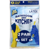 Soft Scrub Gloves, Reusable Latex, Bathroom and Kitchen, Medium, Value Pack, 2 Each