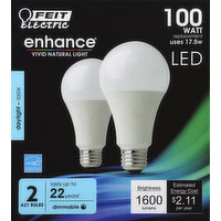 Feit Electric Light Bulbs, LED, Replacement, Daylight, 100 Watts, 2 Each