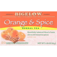 Bigelow Herbal Tea, Orange & Spice, Caffeine Free, Tea Bags, 20 Each