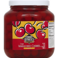 First Street Cherries, Maraschino, with Stems, Large, 74 Ounce