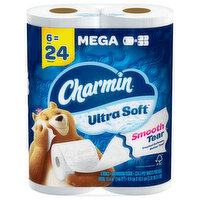 Charmin Bathroom Tissue, Smooth Tear, Mega, 2-Ply, 6 Each