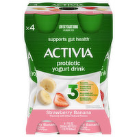 Activia Yogurt, Low Fat, Strawberry Banana, Probiotic, 4 Each