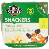 First Street Snackers, Pepper Jack Cheese/Raisins & Honey Roasted Peanuts, 3 Pack, 4.5 Ounce