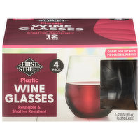 First Street Wine Glasses, Plastic, 12 Fluid Ounce, 4 Each