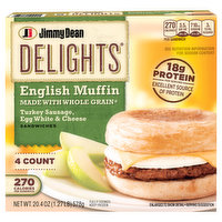 Jimmy Dean Sandwiches, English Muffin, Turkey Sausage, Egg White & Cheese, 4 Each