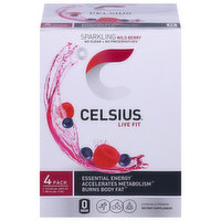 Celsius Energy Drink, Wild Berry, Sparkling, 4 Pack, 4 Each