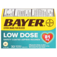 Bayer Aspirin (NSAID) Pain Reliever, Low Dose, 81 mg, Enteric Coated Tablets, 32 Each