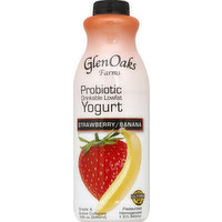 GlenOaks Farms Yogurt, Drinkable, Lowfat, Strawberry/Banana, 32 Ounce