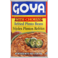 Goya Pinto Beans, Refried, with Chorizo, 16 Ounce