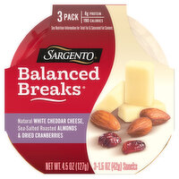 Sargento Balanced Breaks, White Cheddar/Almonds/Dried Cranberries, 3 Pack, 3 Each