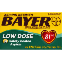 Bayer Aspirin, Low Dose, 81 mg, Enteric Coated Tablets, 32 Each