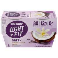 Dannon Yogurt, Fat Free, Greek, Toasted Coconut Vanilla, 4 Each