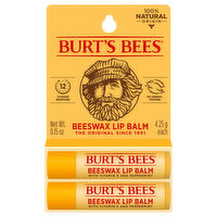 Burt's Bees Lip Balm, Beeswax, 2 Each