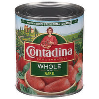 Contadina Roma Tomatoes, Whole, with Basil, 28 Ounce