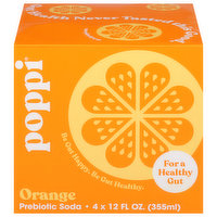 Poppi Prebiotic Soda, Orange, 4 Each