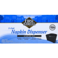 First Street Napkin Dispenser, V-Fold, Starter Kit, 1 Each