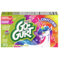 Go-Gurt Yogurt, Fat Free, Raspberry Rainbows/Strawberry Banana Sparkle, Unicorn, Value Pack, 16 Each