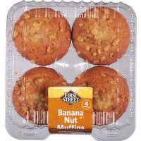 First Street Muffins, Banana Nut, 4 Each