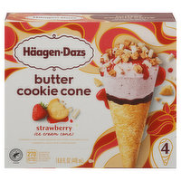 Haagen-Dazs Ice Cream, Strawberry, Butter Cookie Cone, 4 Each