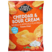 First Street Potato Chips, Cheddar & Sour Cream, Party Size, 16 Ounce