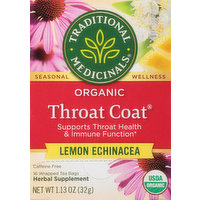 Traditional Medicinals Herbal Supplement, Organic, Lemon Echinacea, Throat Coat, Tea Bags, 16 Each