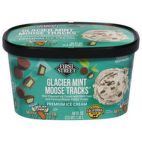 First Street Ice Cream, Premium, Glacier Mint Moose Tracks, 48 Fluid ounce