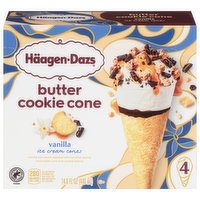 Haagen-Dazs Ice Cream, Vanilla, Butter Cookie Cone, 4 Each