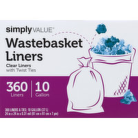 Simply Value Wastebasket Liners, Clear, with Twist Ties, 10 Gallon, 360 Each