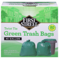 First Street Green Trash Bags, Twist Tie, 45 Gallon, 80 Each