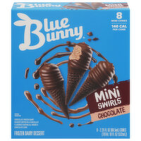 Blue Bunny Frozen Dairy Dessert, Chocolate, Mini Cones, 8 Each