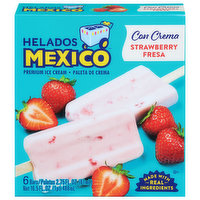 Helados Mexico Ice Cream Bars, Premium, Strawberry, 6 Each
