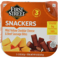 First Street Snackers, Mild Yellow Cheddar Cheese & Beef Sausage Bites, 3 Pack, 3 Each