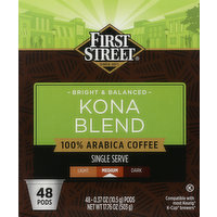 FIRST STREET Coffee, 100% Arabica, Medium, Kona Blend, Single Serve, Pods, 48 Each