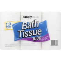 Simply Value Bathroom Tissue, 1000, 1 Ply, 12 Each