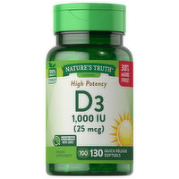 Nature's Truth Vitamin D3, High Potency, 25 mcg, Quick Release Softgels, 130 Each