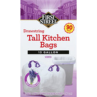 First Street Tall Kitchen Bags, Drawstring, Scented, Fresh Lavender Scent, 13 Gallon, 90 Each