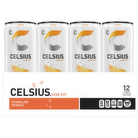 Celsius Energy Drink, Orange, Sparkling, 12 Each