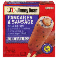 Jimmy Dean Pancakes & Sausage, Blueberry, On a Stick, 12 Each