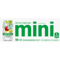 7-UP Soda, Zero Sugar, Lemon Lime, Mini, 10 Cans, 75 Ounce