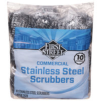 First Street Stainless Steel Scrubbers, Commercial, Large Size, 10 Each