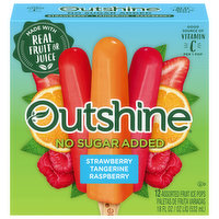 Outshine Fruit Ice Pops, No Sugar Added, Strawberry/Tangerine/Raspberry, Assorted, 12 Each