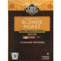 First Street Coffee, 100% Arabica, Light, Blonde Roast, Single Serve, Pods, 12 Each