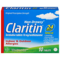 Claritin Indoor & Outdoor Allergies, Non-Drowsy, 10 mg, Tablets, 10 Each