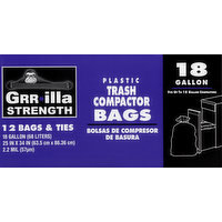 Grrilla Strength Bags & Ties, Trash Compactor, Plastic, 18 Gallon, 12 Each