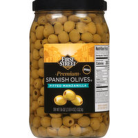 First Street Spanish Olives, Premium, Pitted Manzanilla, 36 Ounce