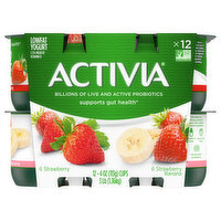 Activia Yogurt, Lowfat, Strawberry, Strawberry Banana, 12 Each