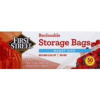 First Street Storage Bags, Reclosable, Quart Size, 50 Each